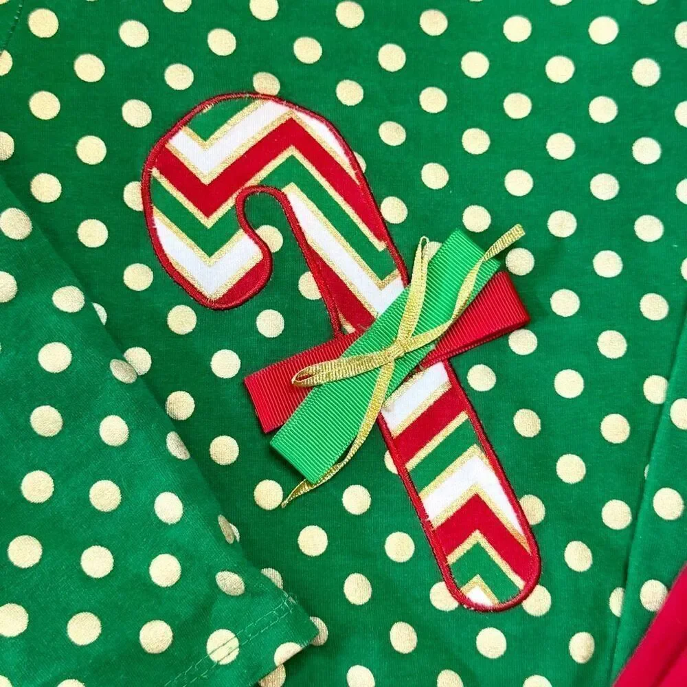 Bonnie Jean Toddler Girls Green Foil Dot Candy Cane Top/Legging Set 3T Preowned
